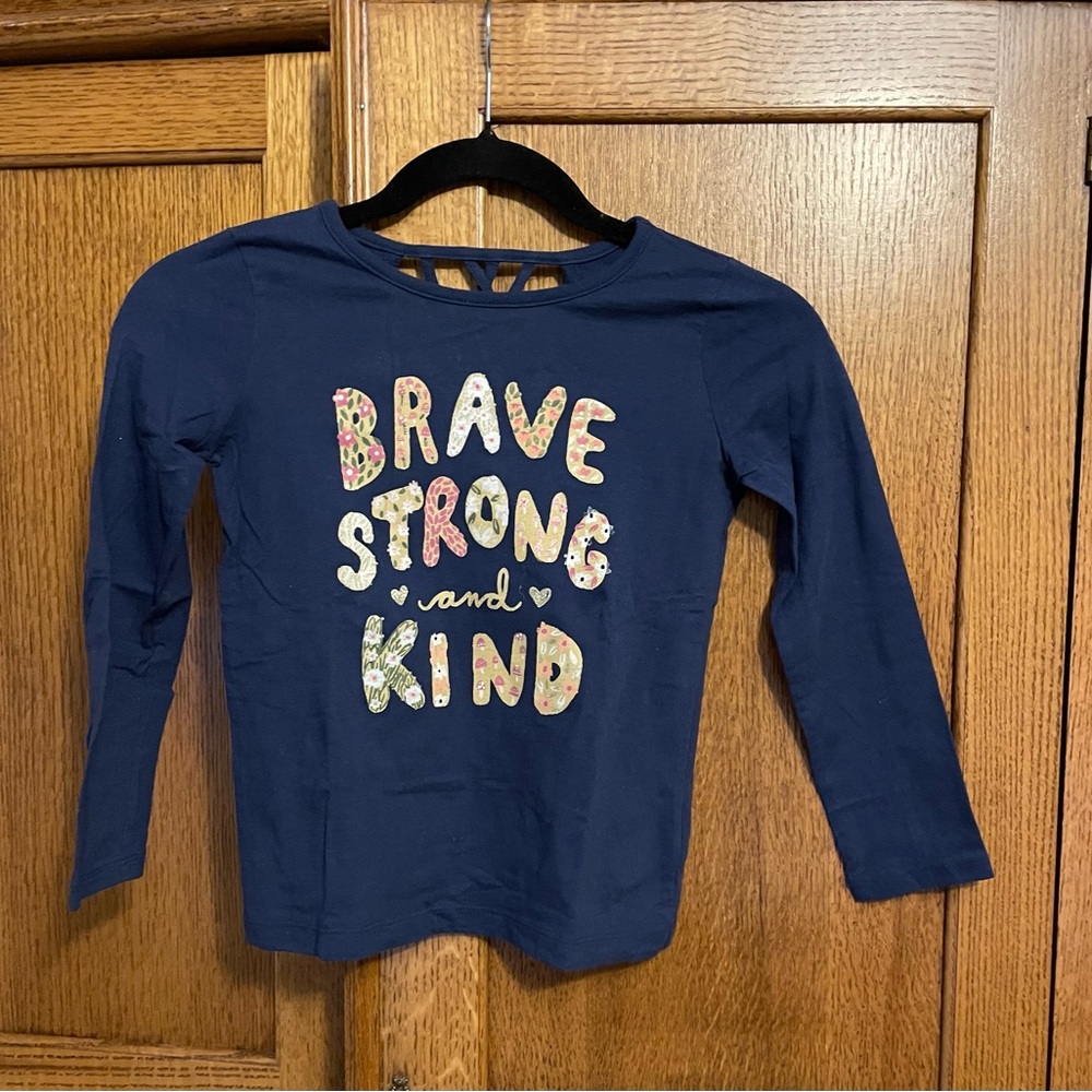 Navy Blue Kids Shirt with Inspirational Print. Size 7/7A